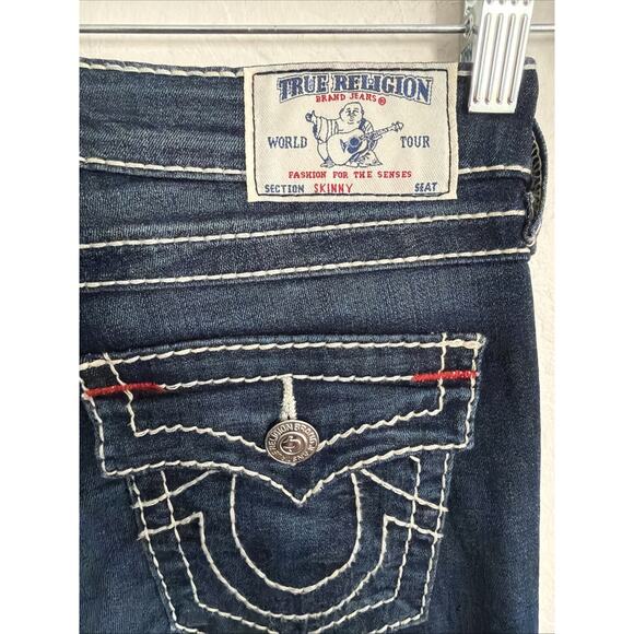 TRUE RELIGION VTG 27 Skinny Flap Dream Eater Low Rise Jeans Y2K 90s White Stitch - Picture 2 of 10